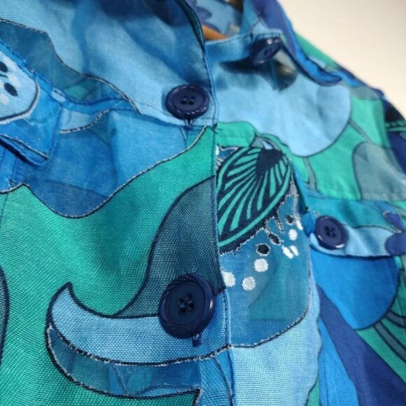 Erin London Floral Blazer Jacket Women's Lined Front Button Blue Green Size L - Picture 9 of 11